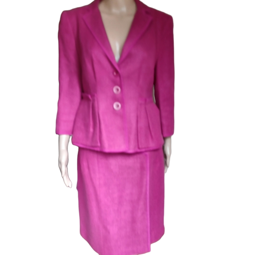 Nanette Lepore Womens Magenta Skirt Suit Pencil Skirt Knee Length Jacket Size 8